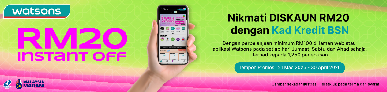 DISKAUN RM20 di Watsons dengan Kad Kredit BSN