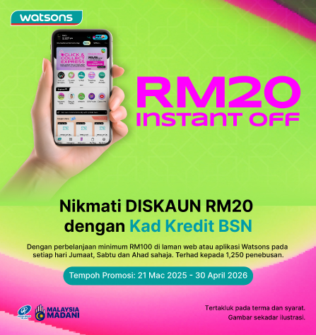 DISKAUN RM20 di Watsons dengan Kad Kredit BSN